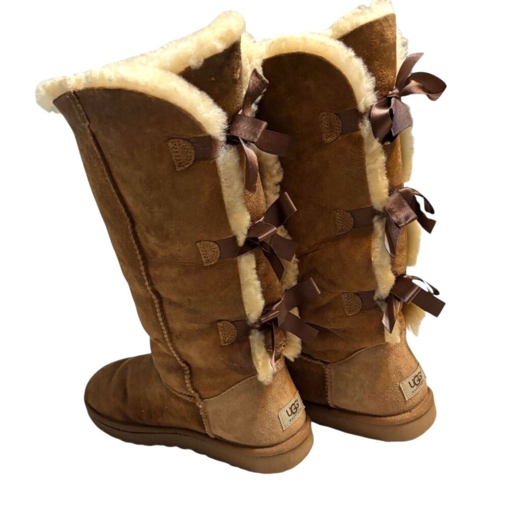 UGG Bailey Bow Tall Boots Women’s 9 Chestnut Brown Suede Triple Bow